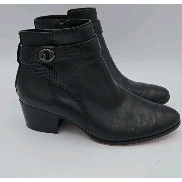 Coach Patricia Black Leather Ankle Booties Block Heel Side Zip Size 6.5B A00235 - Picture 7 of 10